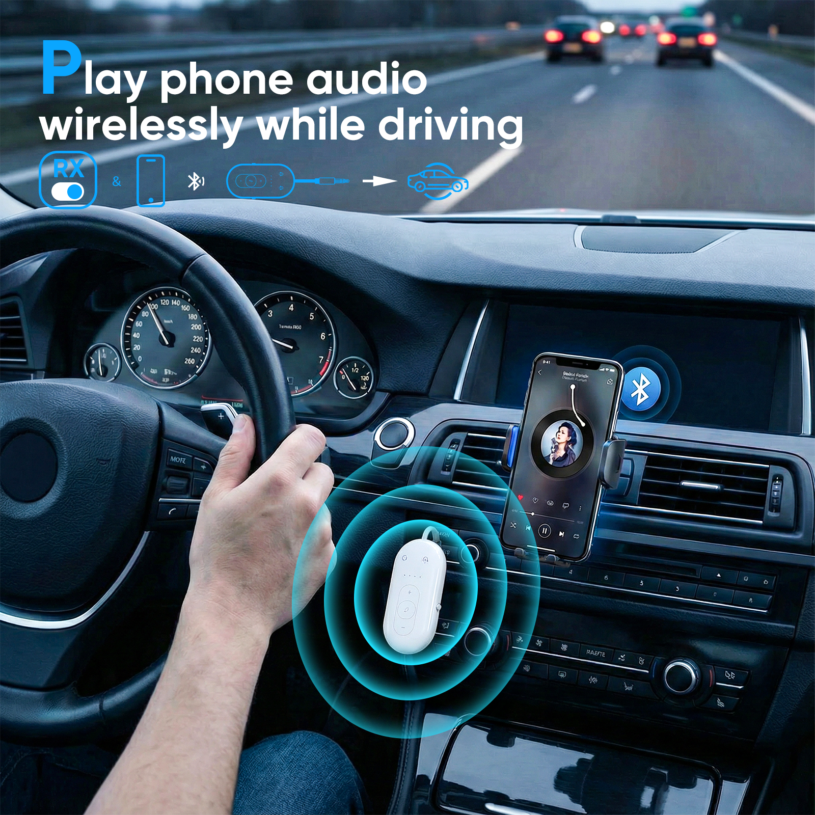 Bluetooth 2-in-1 Transmitter Receiver, AUX Audio Adapter for Airplane, TV, Car, Gym & Speakers