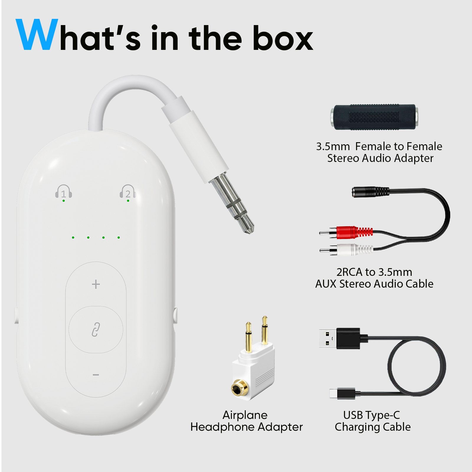 Bluetooth 2-in-1 Transmitter Receiver, AUX Audio Adapter for Airplane, TV, Car, Gym & Speakers